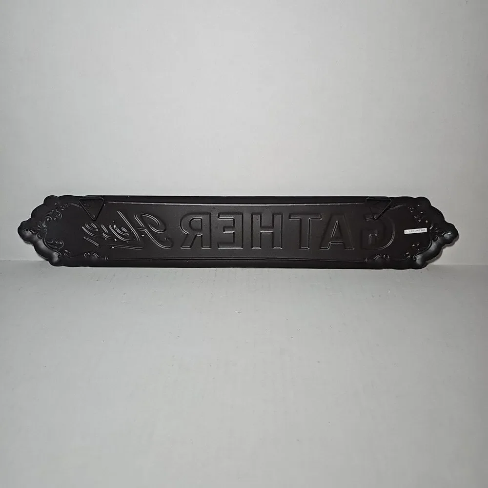 Metal Gather Here Black And White 20 Inch Sign
